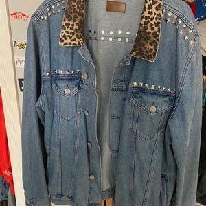 Studded Leopard jean jacket